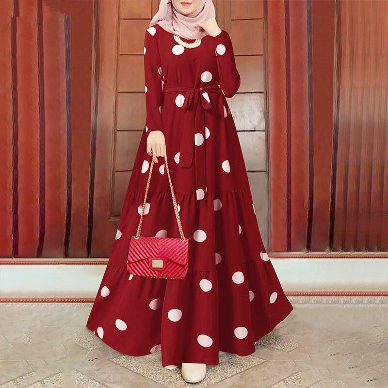 Loose Pullover Sundress Women's Retro Dotted Prints Robe Dress