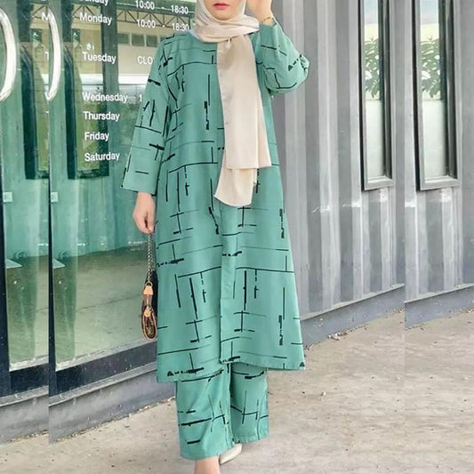 Women's Muslim Print Daily Suit Casual Set