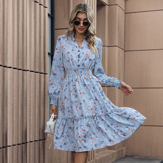 Women's Fashion Casual Long Sleeve Floral Dress