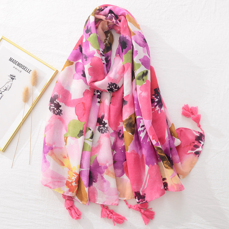 Rose Red Flowers Printed Scarf