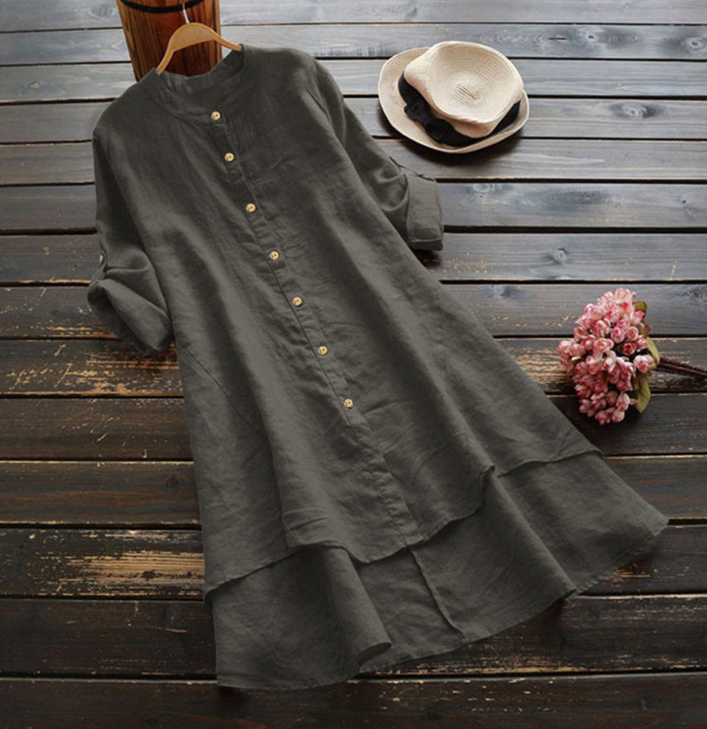 Solid color button cotton shirt