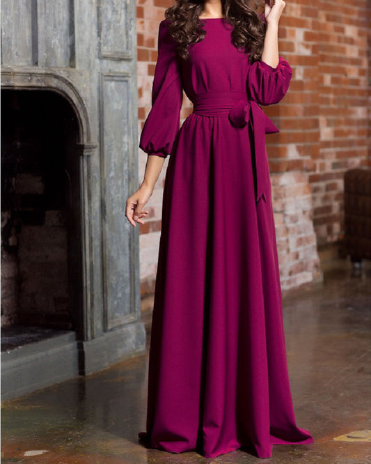 Lantern sleeve three-quarter sleeve casual dress