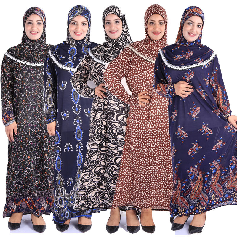 Muslim Robe Women's Arab Prayer Robe Printed Fabric Polyester