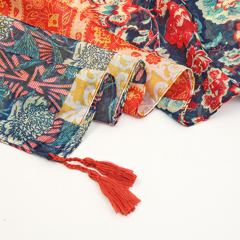 Colorful Printed Fringed Scarf