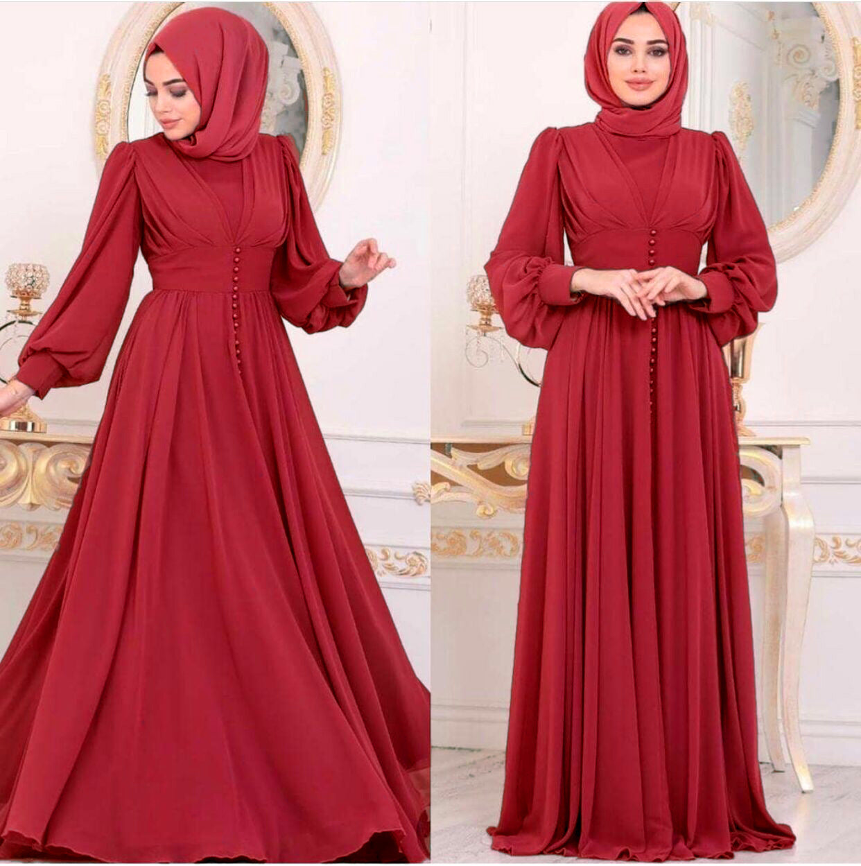 Women's Clothing Long Sleeve Chiffon Dress