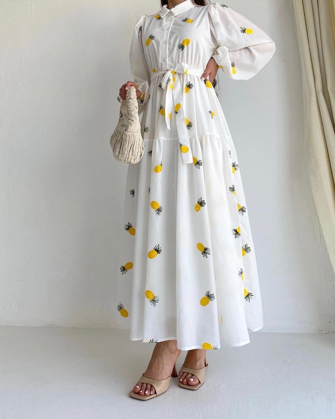 Cotton Long Sleeve Simple Shirt Long Dress