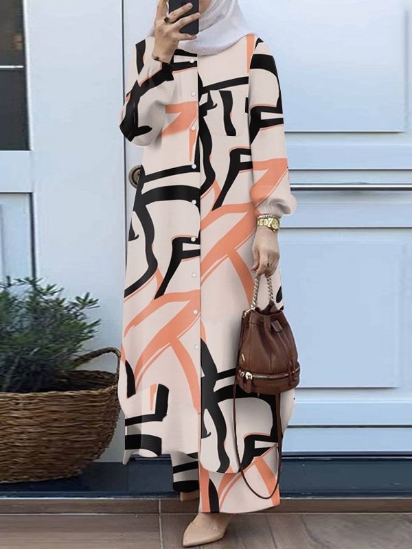 Two-piece Retro Long Shirt Wide Leg Pants Suit