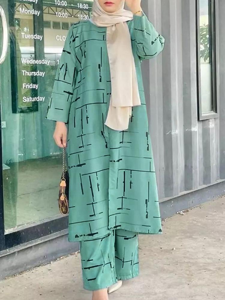 Women's Muslim Print Daily Suit Casual Set