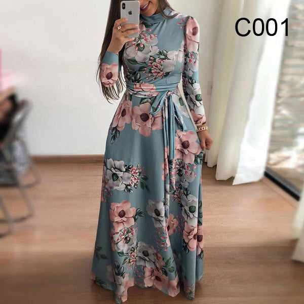 Ladies Long Sleeve Fashion Digital Printed Dress