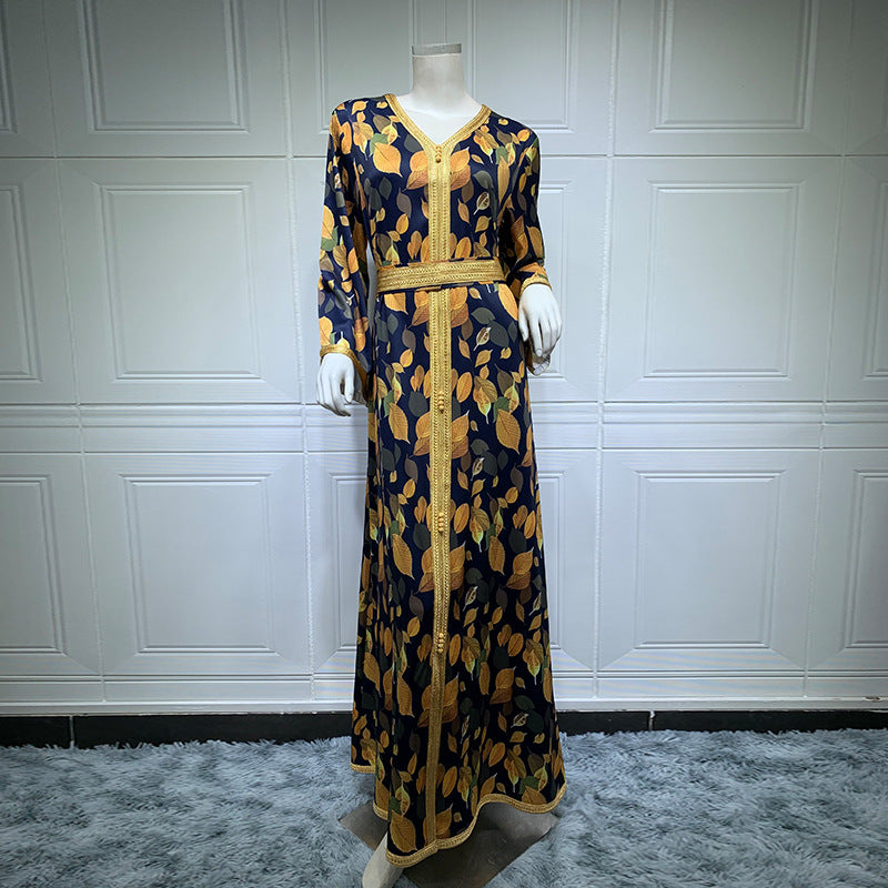 Printed Long Belt Dress