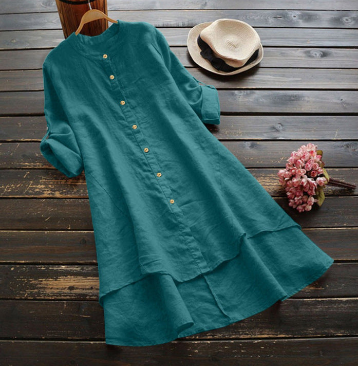 Solid color button cotton shirt