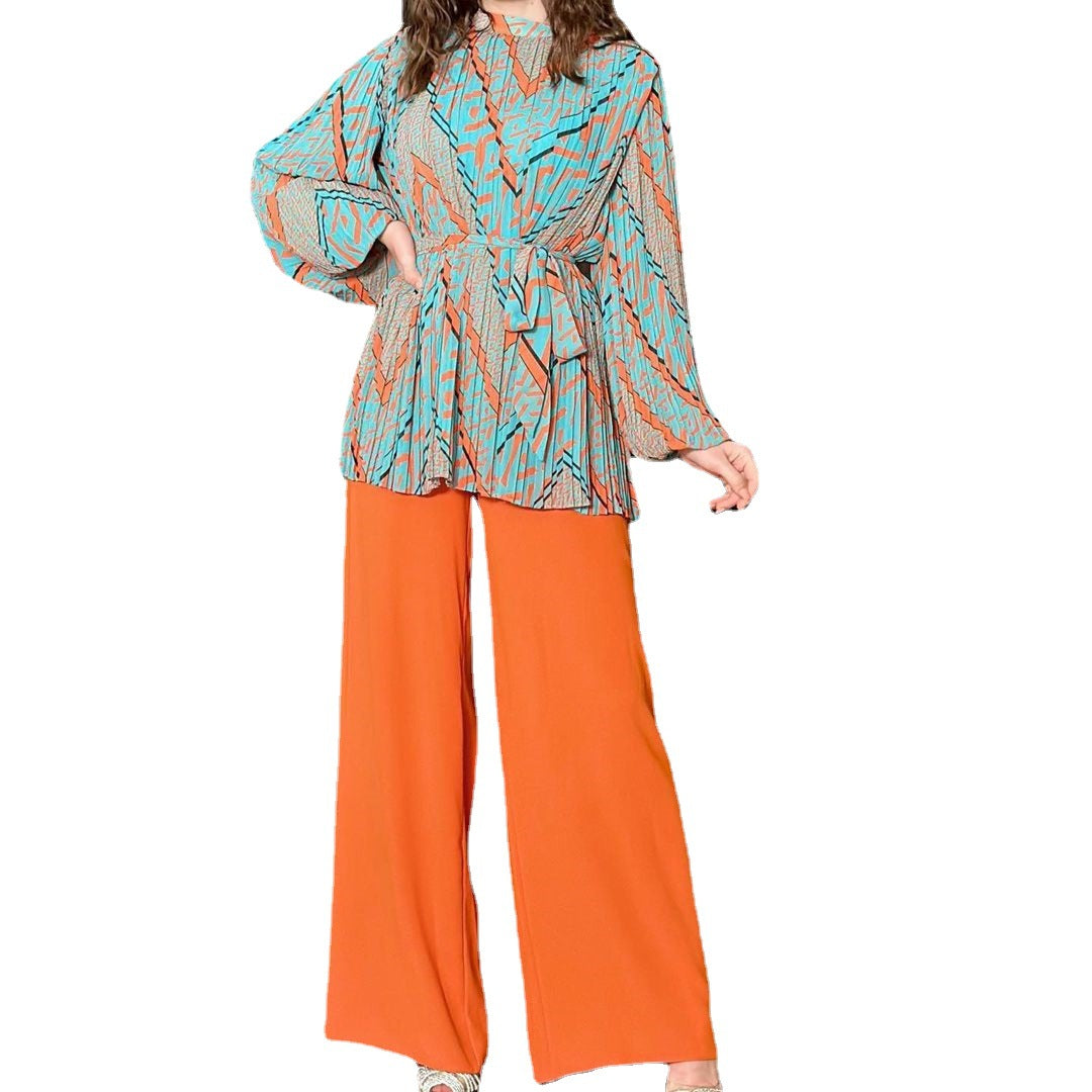 Puff Sleeve Shirt High Waist Wide Leg Pants Suit