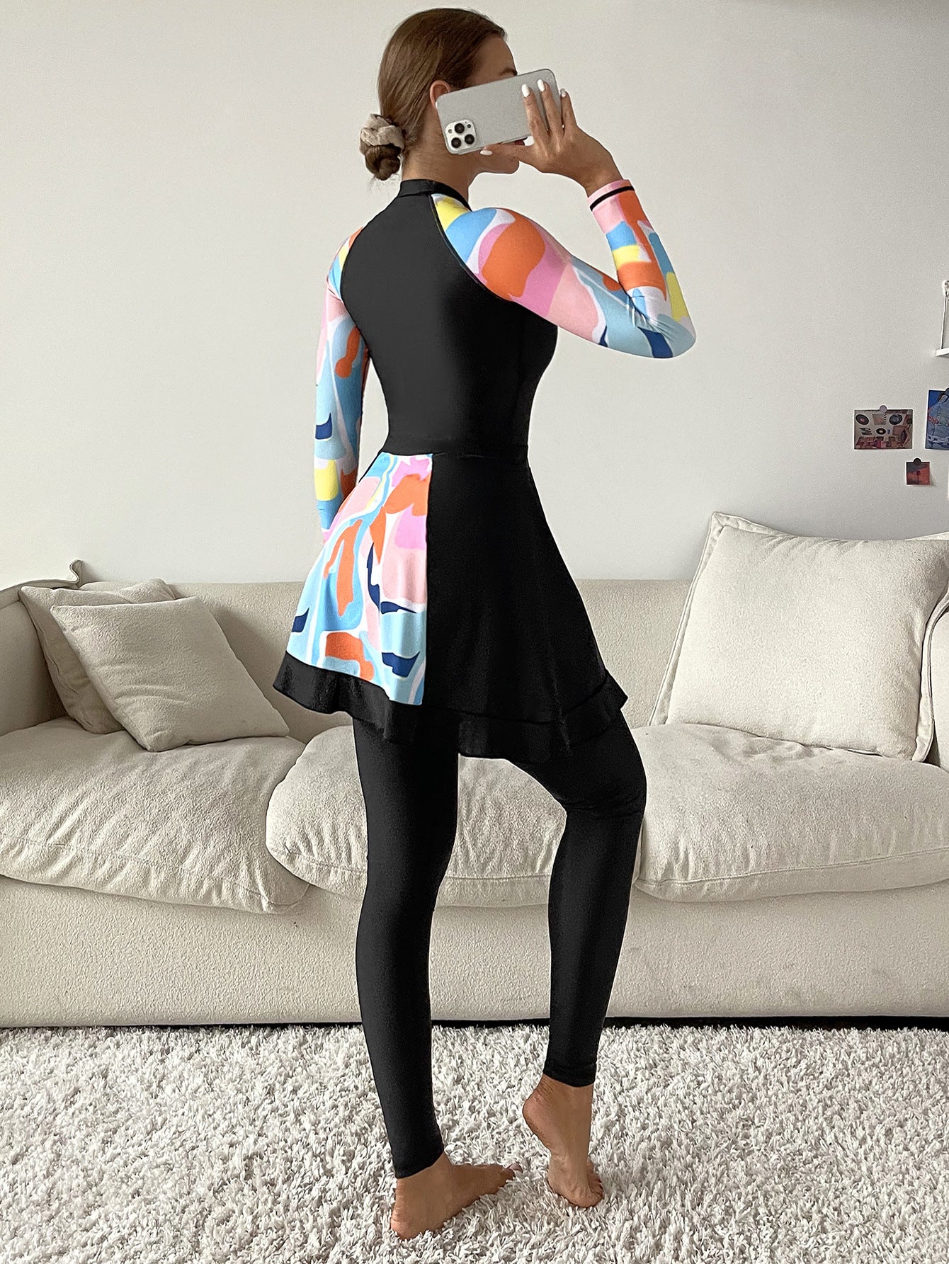 Printed Conservative Fully Enclosed Swimsuit Three-piece Suit