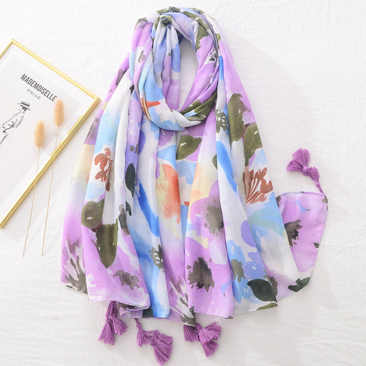 Light Purple Flowers Printed Scarf