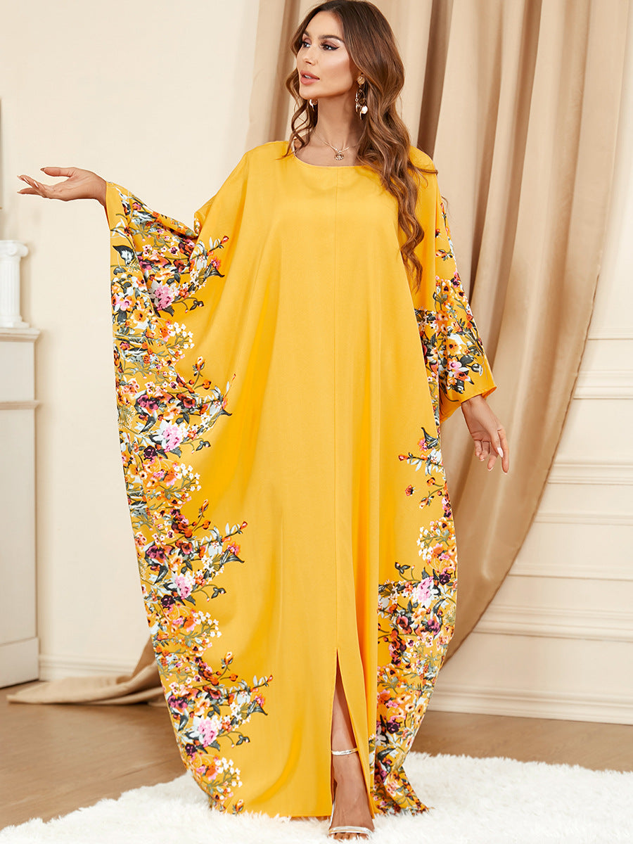 Middle East Yellow Bat Sleeve Plus Size Dress