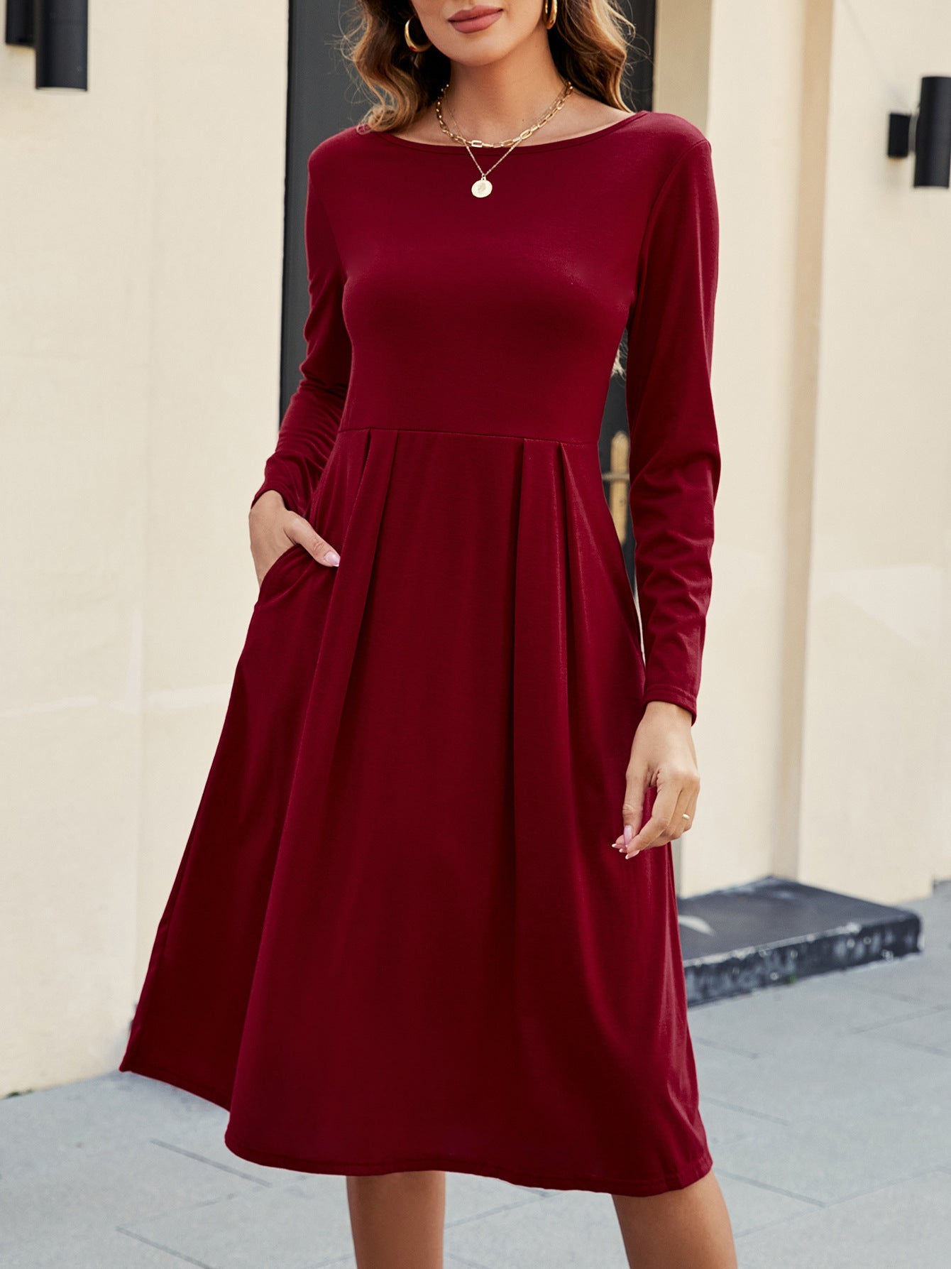 Fashion Casual Round-neck Long-sleeved Dress