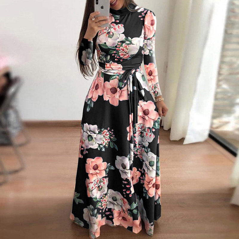 Ladies Long Sleeve Fashion Digital Printed Dress