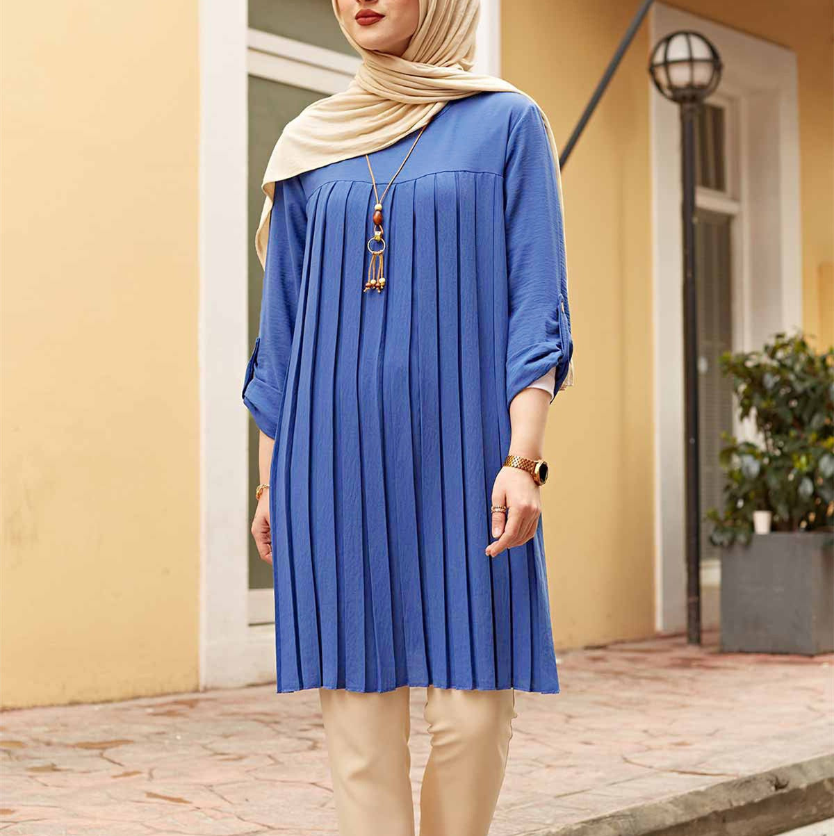 Casual Pleated Loose Long Sleeve Round Neck Plus Size Top