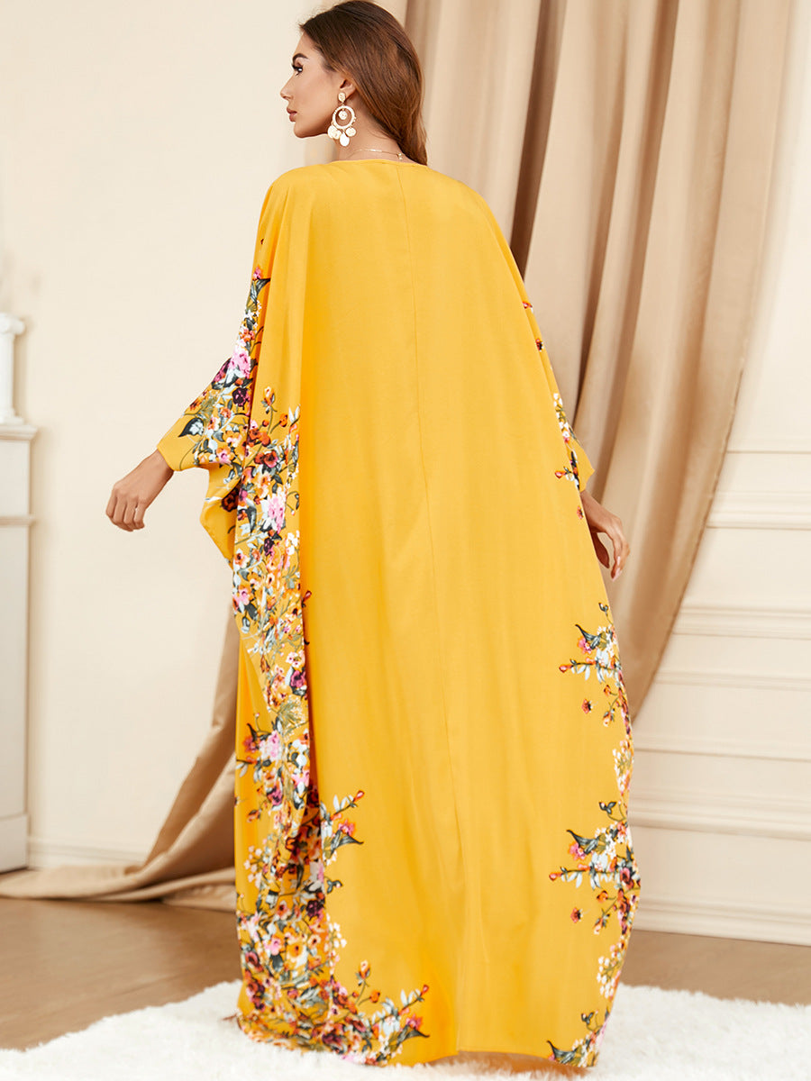 Middle East Yellow Bat Sleeve Plus Size Dress