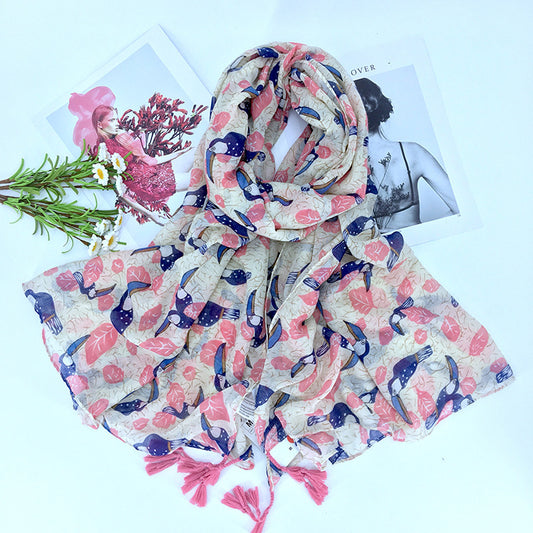 Printed Bird Cotton Scarf