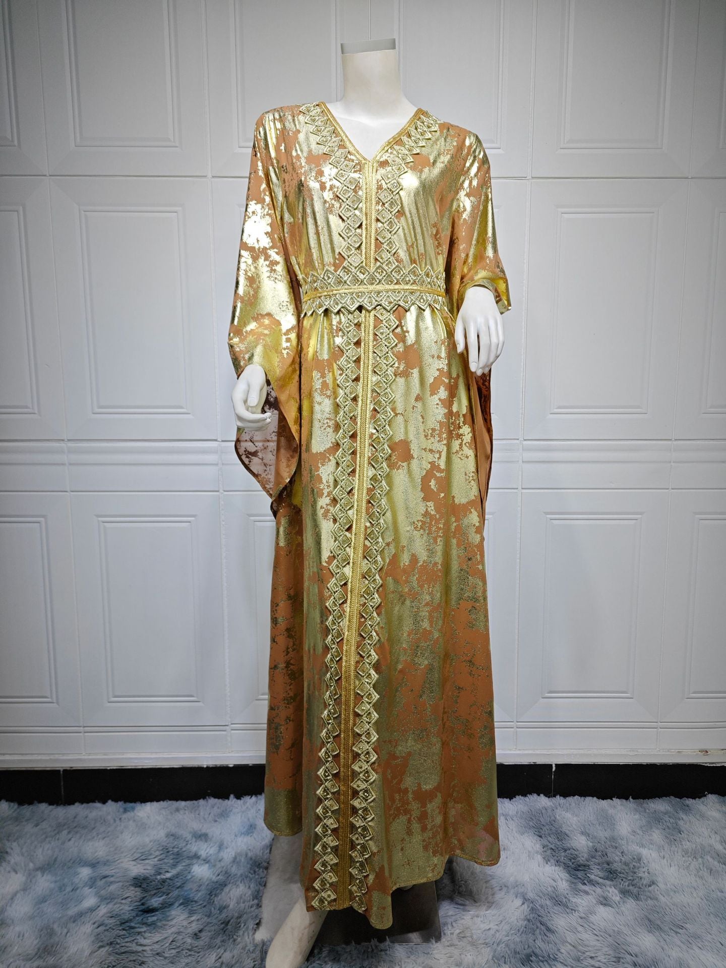 Chiffon Bronzing Robe Containing Belt Dress