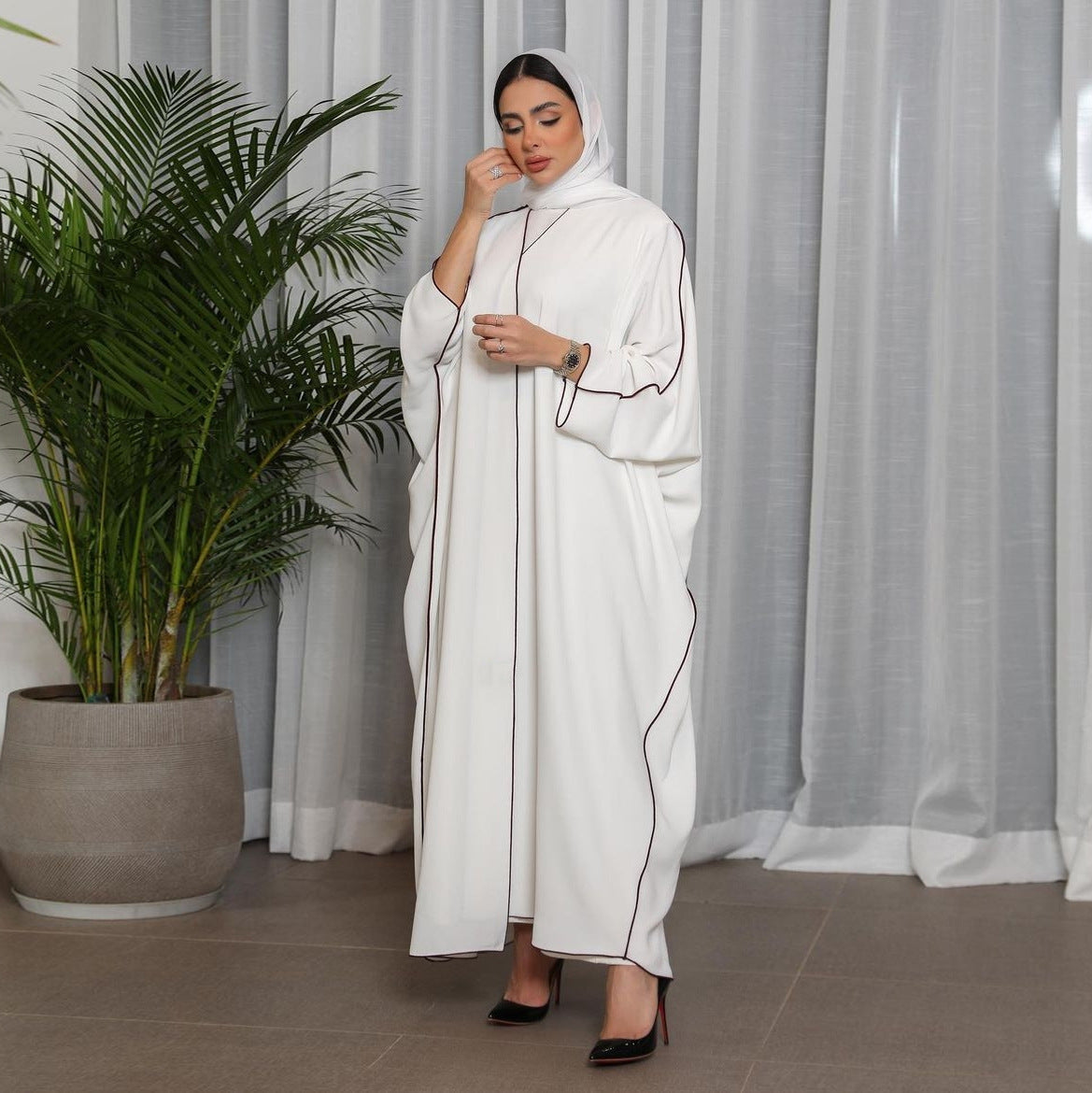 Women's White Patchwork Plus Size Women's Abaya Robe