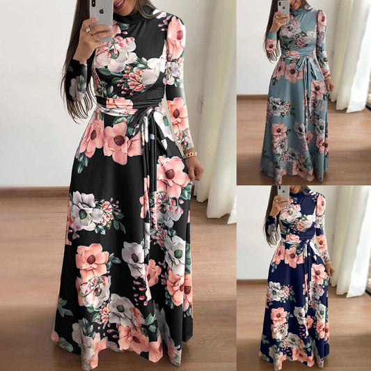 Ladies Long Sleeve Fashion Digital Printed Dress