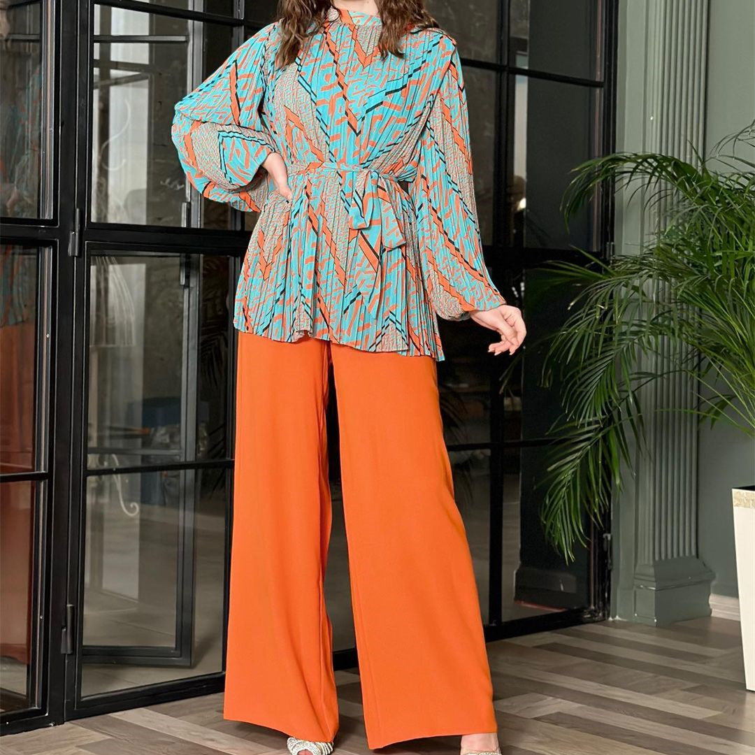 Puff Sleeve Shirt High Waist Wide Leg Pants Suit