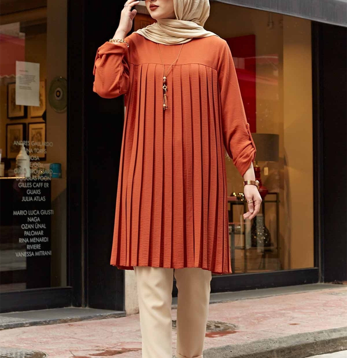 Casual Pleated Loose Long Sleeve Round Neck Plus Size Top