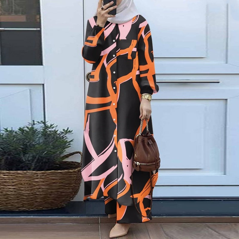 Two-piece Retro Long Shirt Wide Leg Pants Suit