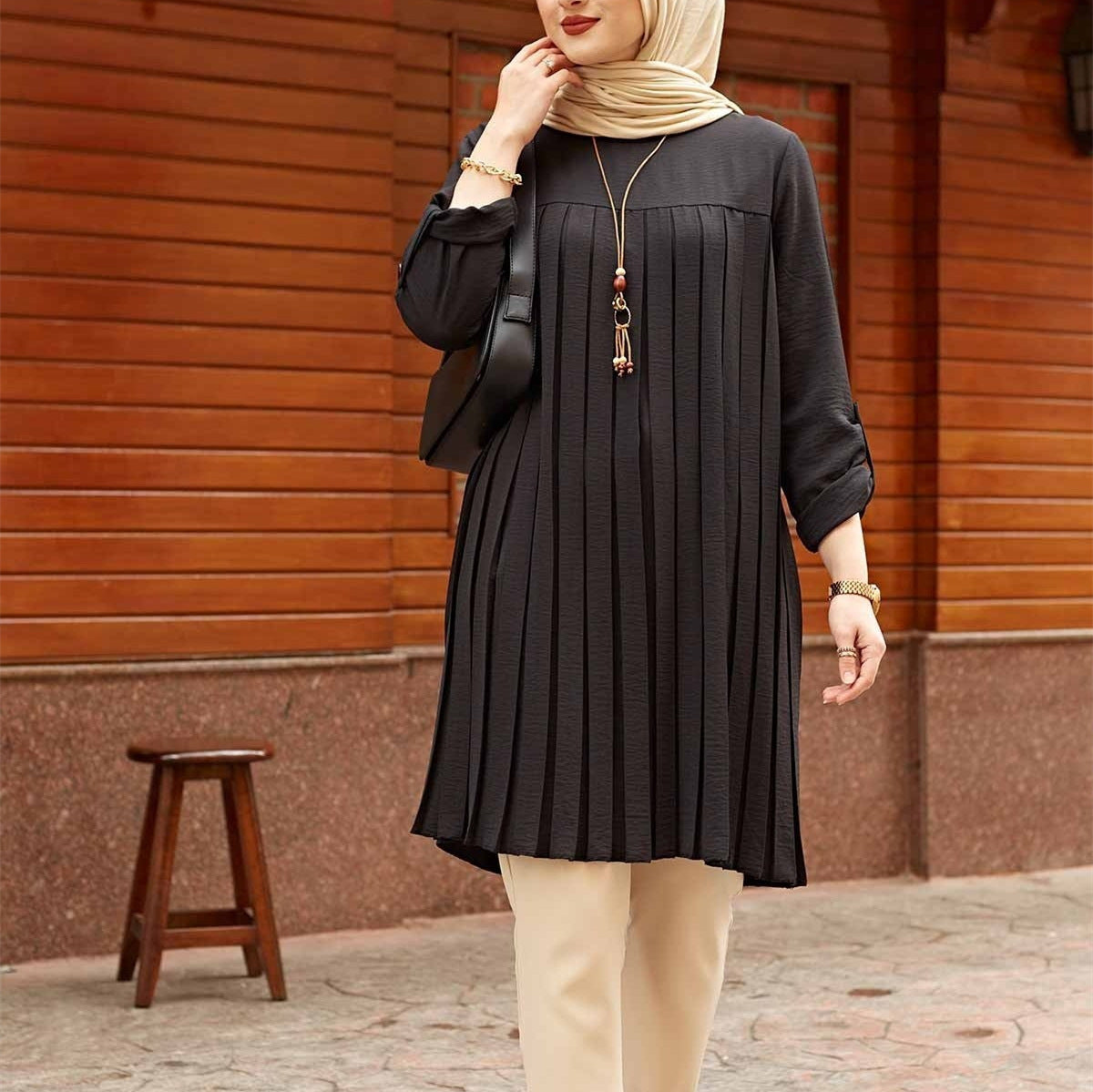 Casual Pleated Loose Long Sleeve Round Neck Plus Size Top