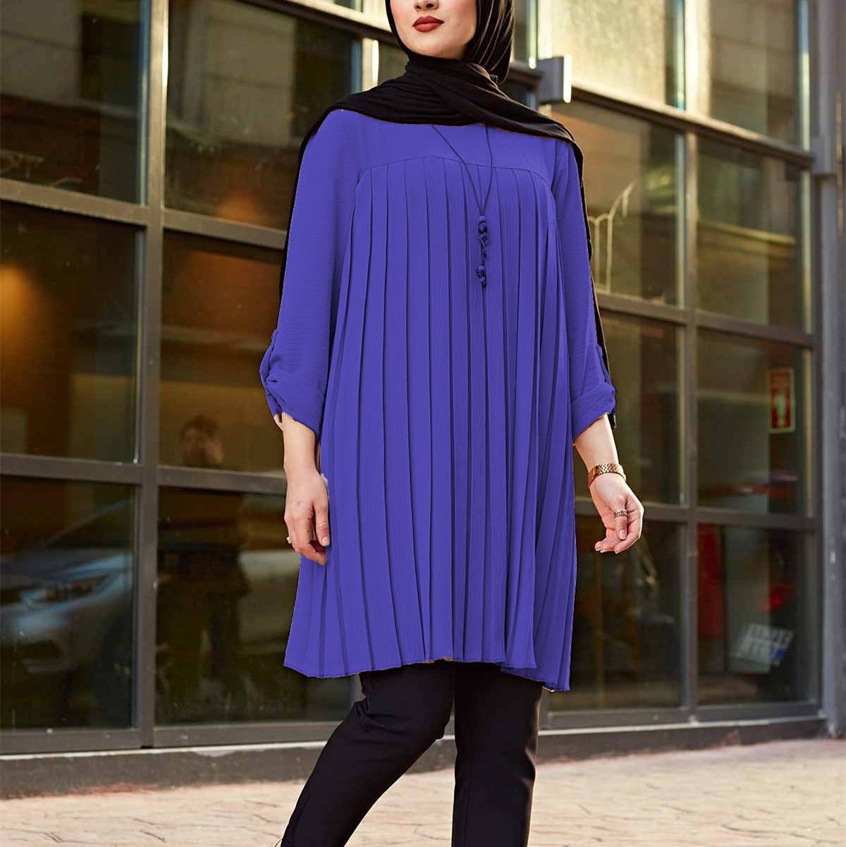 Casual Pleated Loose Long Sleeve Round Neck Plus Size Top