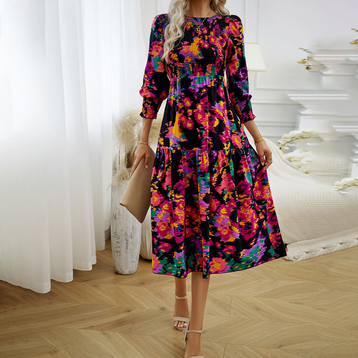 Printed Dress Women's Autumn Temperament Elegant Dress