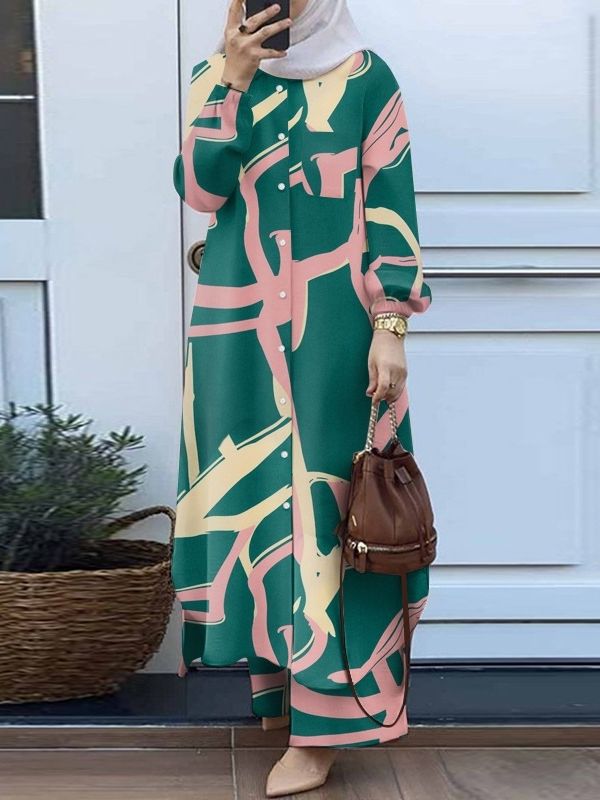 Two-piece Retro Long Shirt Wide Leg Pants Suit