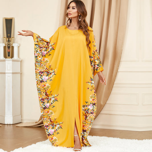 Middle East Yellow Bat Sleeve Plus Size Dress