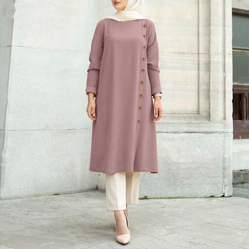 Long Sleeved Button Decoration Women's Long Sleeved Tunic