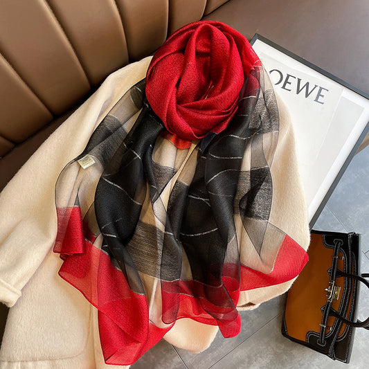 Contrast Color Warm Scarf Fashionable Stylish Long Shawl Silk Blended Textile Scarf