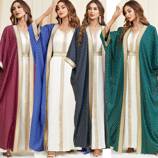 Ethnic Style V-neck Panel Two-piece Robe Dress