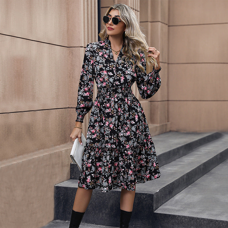 Women's Fashion Casual Long Sleeve Floral Dress