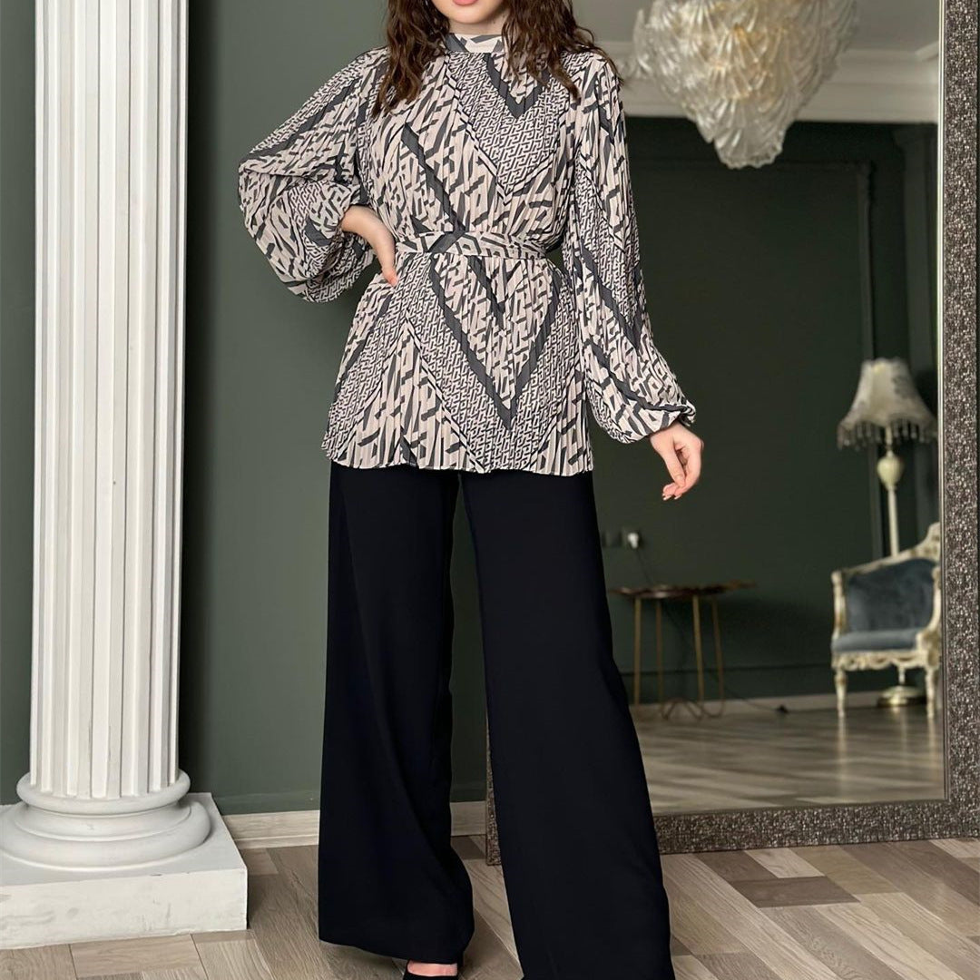 Puff Sleeve Shirt High Waist Wide Leg Pants Suit