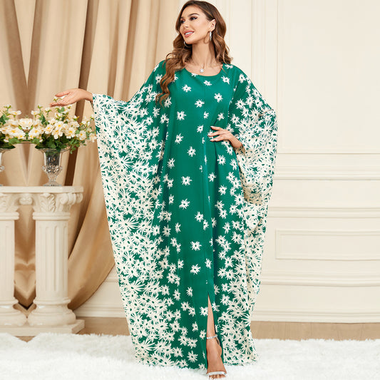 Green Bat Sleeve Loose Fashion Plus Size Dress