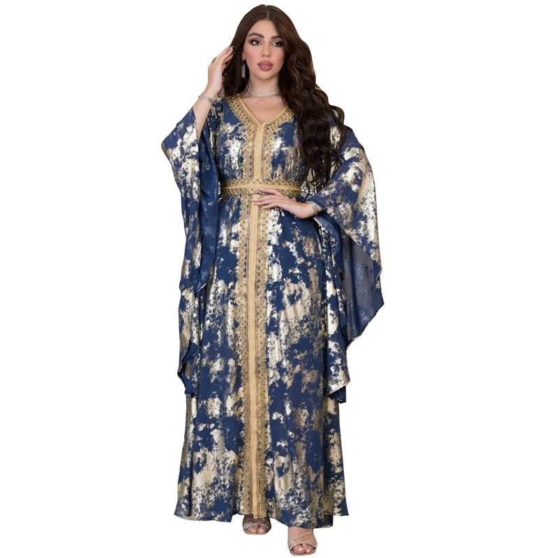 Chiffon Bronzing Robe Containing Belt Dress