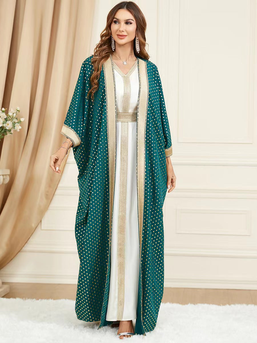 Ethnic Style V-neck Panel Two-piece Robe Dress