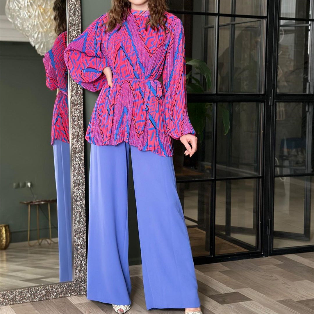 Puff Sleeve Shirt High Waist Wide Leg Pants Suit