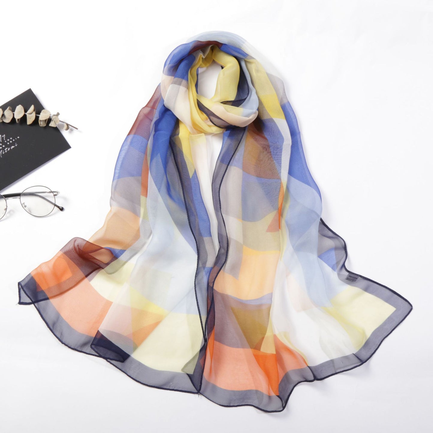 Silk Scarf Casual Color Triangle Geometric Thin