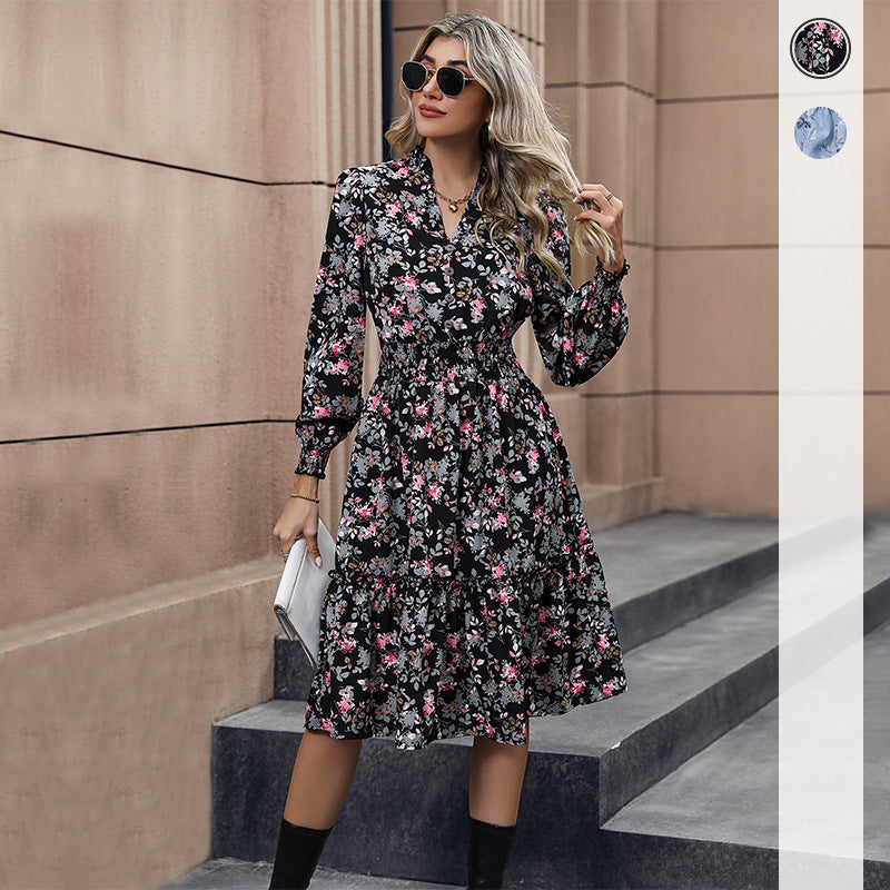 Women's Fashion Casual Long Sleeve Floral Dress