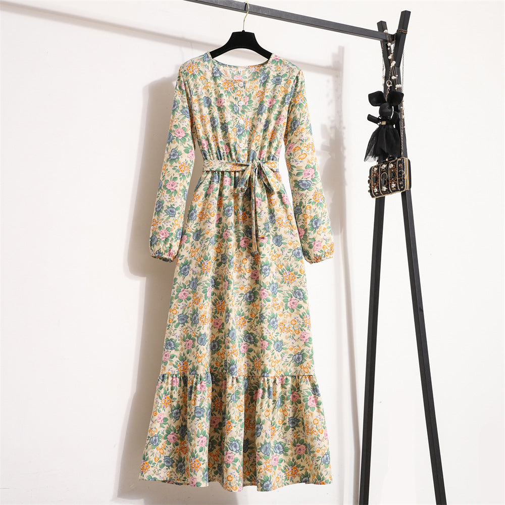 Vintage Floral Long Sleeve Dress Women