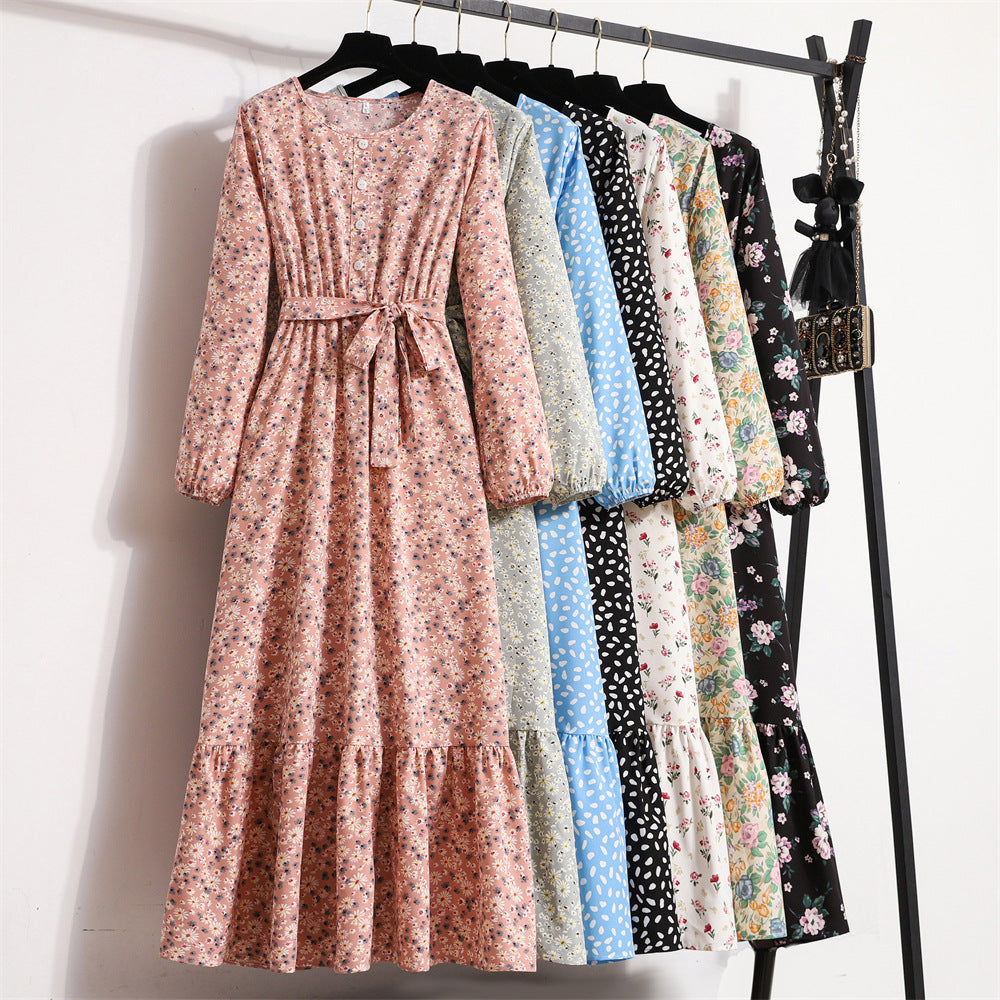 Vintage Floral Long Sleeve Dress Women