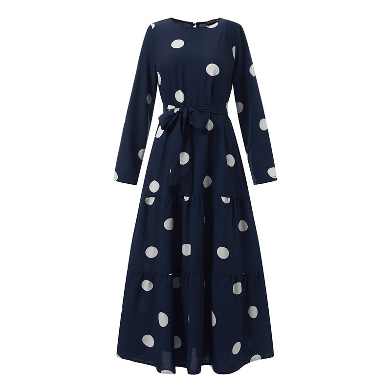 Loose Pullover Sundress Women's Retro Dotted Prints Robe Dress