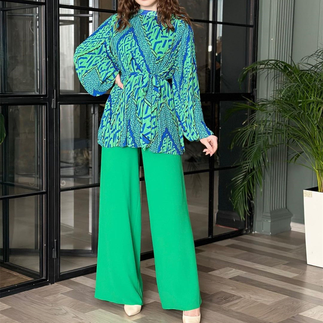 Puff Sleeve Shirt High Waist Wide Leg Pants Suit